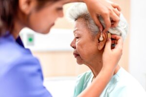 woman at a hearing aid fitting in Fairfax County